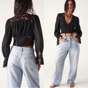 Free People Sorelle Black Lace Top